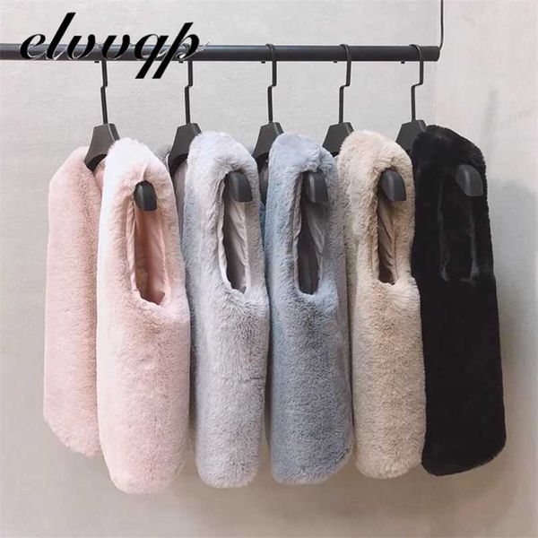 

faux fur short vest coat women spring autumn sleeveless v-neck soft hairy waistcoat fur jacket outerwear lu1515 211123, Black