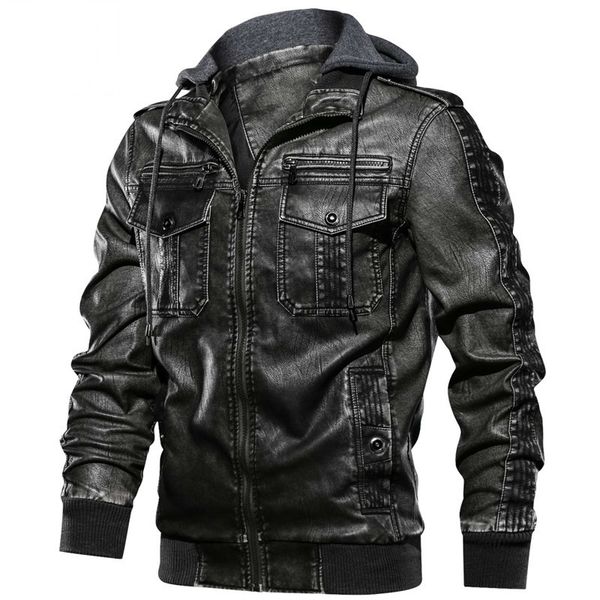 

men's leather & faux military armour of motorcycle men leather jackets multi-pocket collar plutonium s-xxl, Black