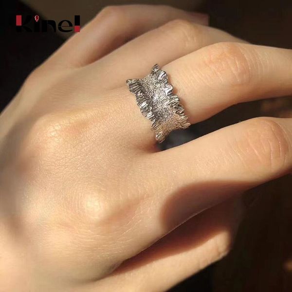 

cluster rings kinel 925 sterling silver ring korea irregular handmade ladies adjustable size fine jewelry, Golden;silver