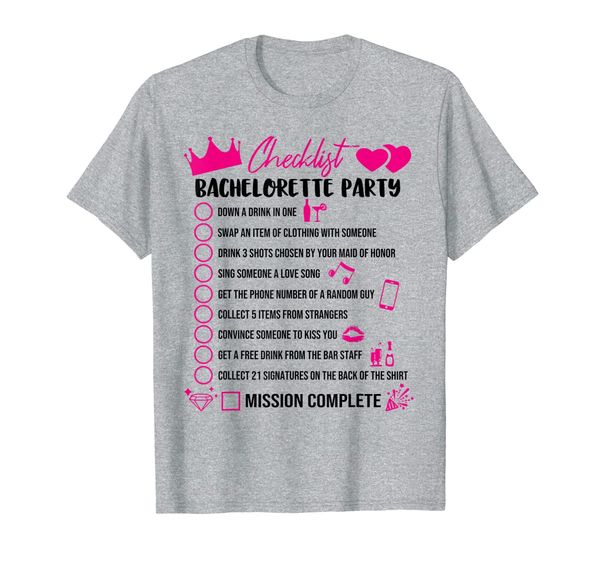 

bachelorette party checklist game girls night out bride fun t-shirt, White;black