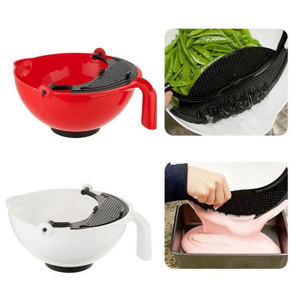 

bowls 1 pcs multi-purpose salad mixing bowl with scraping shovel drain baskets colander micro-perforated strainers for kitchen