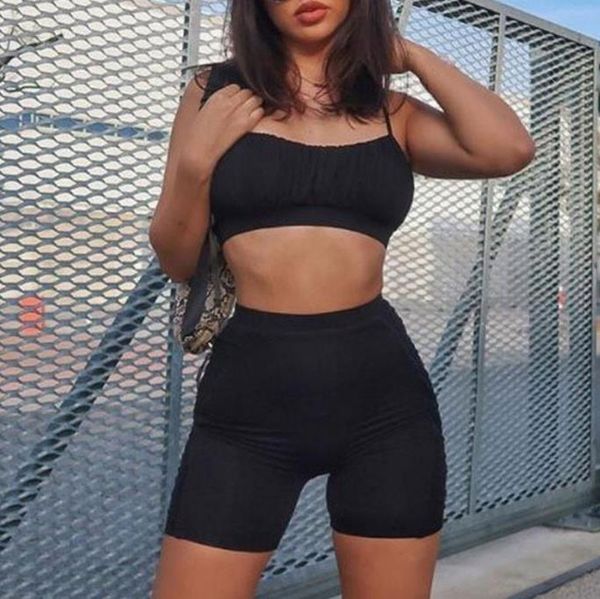 

2021 women 2pcs yoga set female sleeveless tank bra and fitness shorts pleated yoga suit tight gym sports clothes suit1