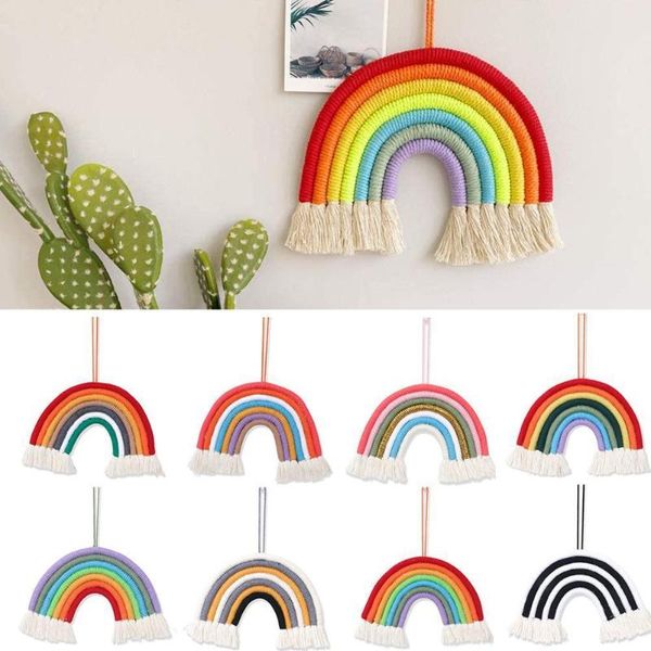 

decorative objects & figurines 25 * 31.5cm rainbow hand-woven carpet colorful cotton decor hanging room tapestry macrame thread for party ta