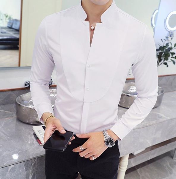 

men's dress shirts black red white long sleeve slim design shirt men asian size s - 5xl stand collar 3bt6, White;black