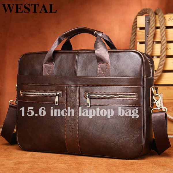 

briefcases westal 15.6inch lapbag for men document a4 men's leather bags totes business office