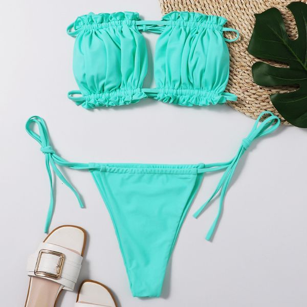 

solid women's pleated slim band bikini split swimsuit 2021 women, White;black