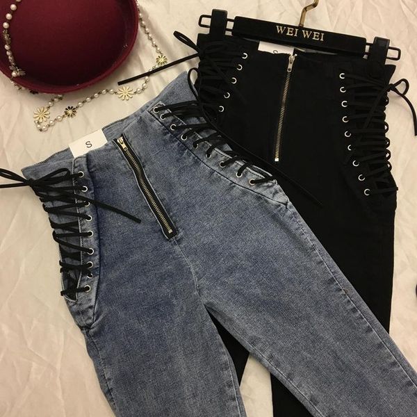 

women's jeans high waist skinny pencil for women leggings denim pants slim female trousers, Blue