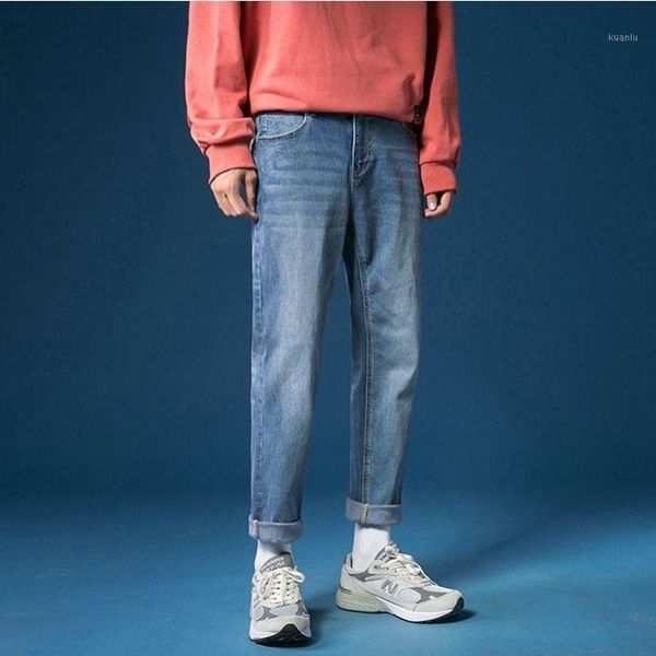

ins korean spring summer casual washing vintage hip hop student teenagers thin jeans men loose pants male men's, Blue