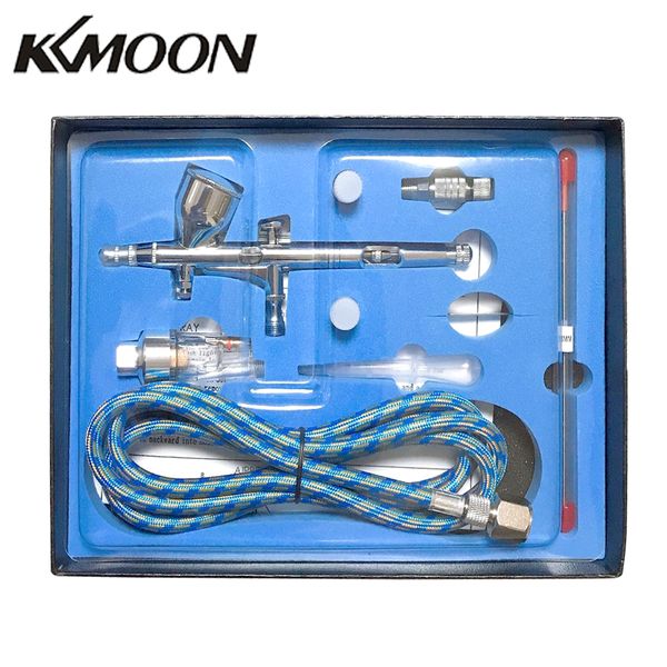 

kkmoon dual action gravity feed airbrush kit with 1.8m hose 0.2/0.3/0.5mm needle 9cc cup air brush for art painting spray gun