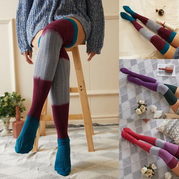 

sports socks stockings fashion women's warm thigh high over the knee long cotton for ladies girls, Black