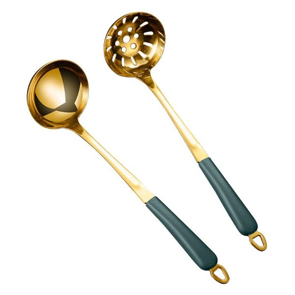 

spoons 2pcs soup spoon household serving scoop colander pot (gold)