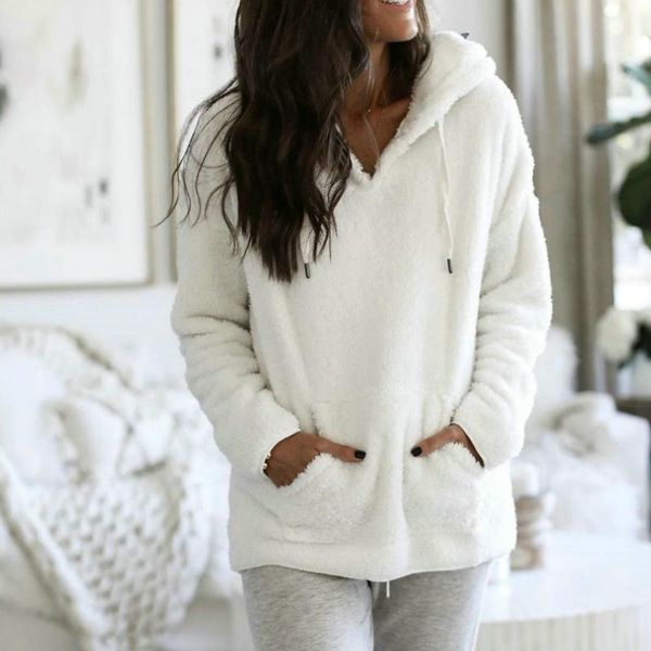 

women casual hooded coats female long sleeve solid loose hoodies sweatshirts with pockets fleece autumn winter women's &, Black