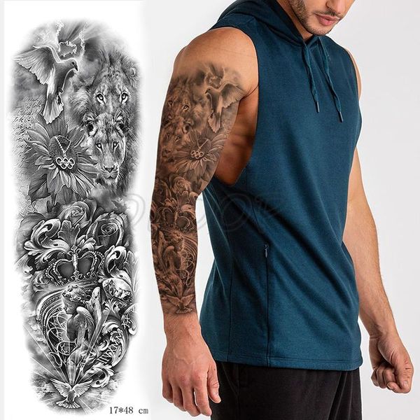 

temporary tattoos full arm waterproof tattoo sticker lion bird crown flower footprint fake tatoo stickers flash tatto to man woman 01