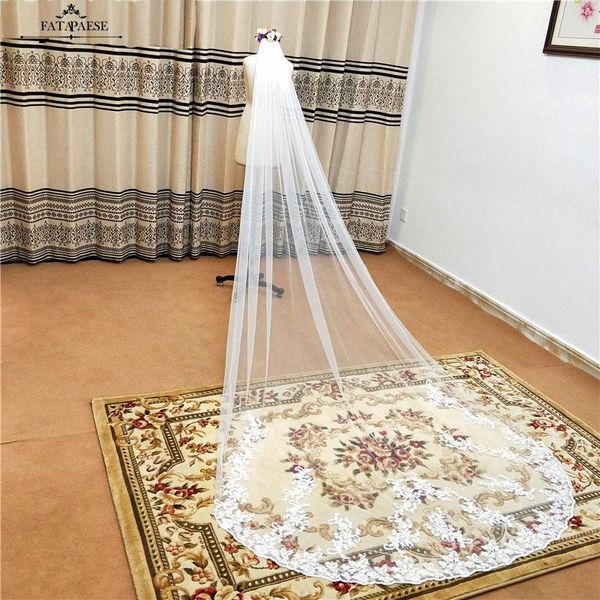

bridal veils fatapaese velos de novia3m lace edge cathedral wedding with metal comb white ivory long tulle accessories, Black