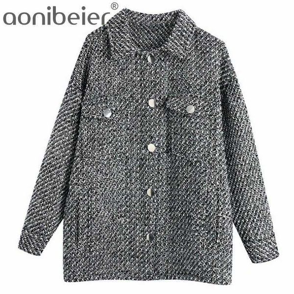 

women plaid coat jacket casual warm turn down collar overcoat fashion long sleeve coats big packet 210604, Black;brown
