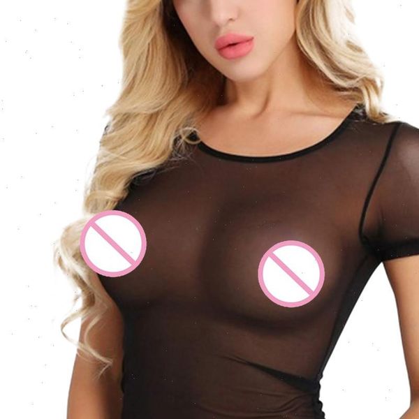 

9s women t shirts shirt see through transparent mesh short sleeve sheer slim ladies a30, White