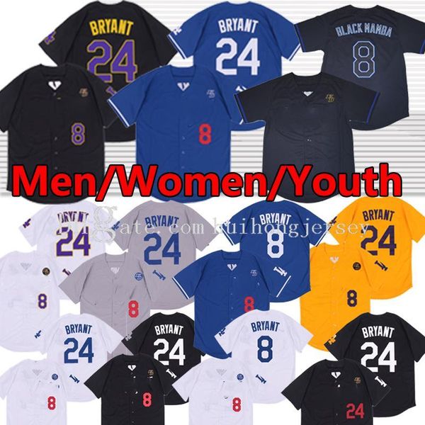 

mens #8 #24 bryant jerseys yellow white grey black stitched baseball jersey, Blue;black