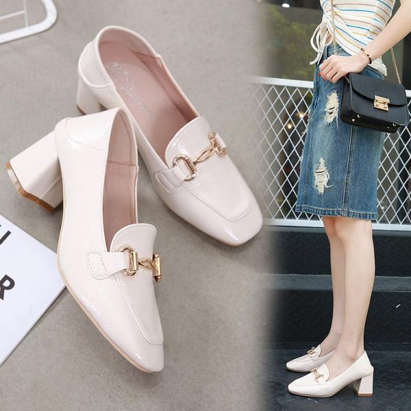 

dress shoes the kind square head thick heel shoe female high joker england medium autumn style small leather sh, Black