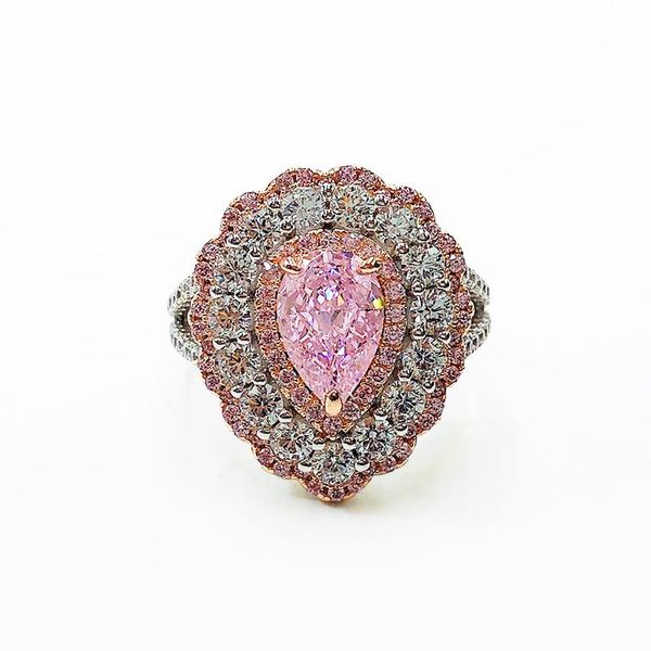 

cluster rings style 925 sterling silver jewelry female ring dinner temperament pink diamond fashion lady, Golden;silver