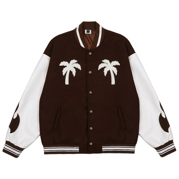

hip hop streetwear gothic baseball jacket men face mask tree embroidery patchwork punk coat harajuku oversized varsity jackets 211214, Black;brown