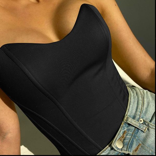 

strapless backless cropped satin cut womens tank out tube bustier feminino skinny corset summer streetwear, White