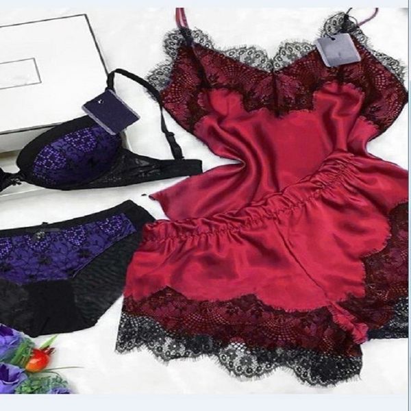 

elastic satin pajamas imitation silk home large underwear, Black;white