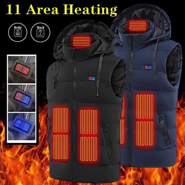 

men's vests hooded heating vest smart usb11 piece male and female charging graphene cotton thermostatic usb charge, Black;white