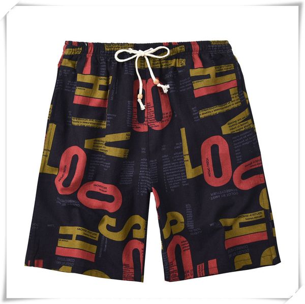 

2021 soccer shorts summer style cotton and linen printed big pants beach men's loose davis ddd444, Black;red