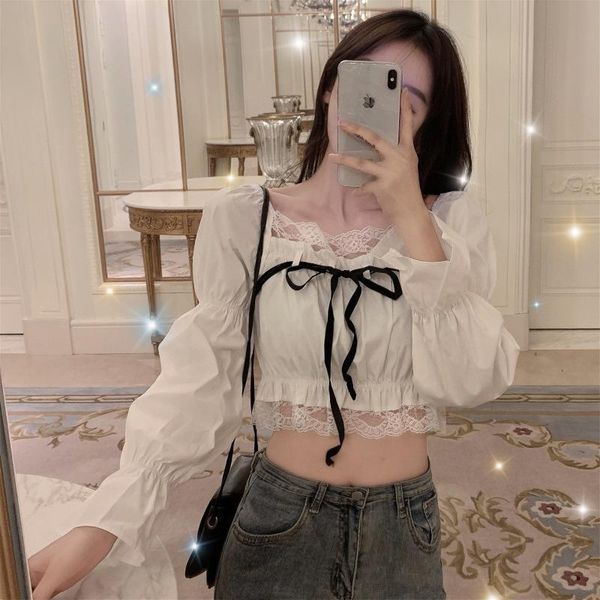 

women's blouses & shirts women blouse off-shoulder lace short stitching long-sleeved shirt summer white blusas ropa de mujer