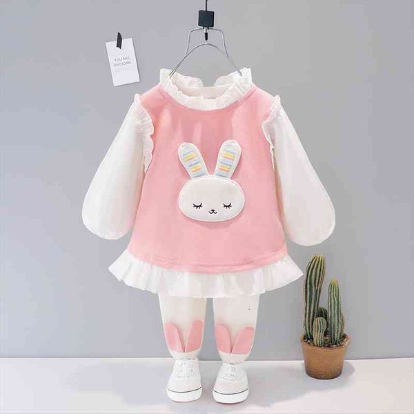 

kid girls cute clothing sets cartoon rabbit o neck long sleeve toddler baby outwear pants 1 2 3 4 years, White