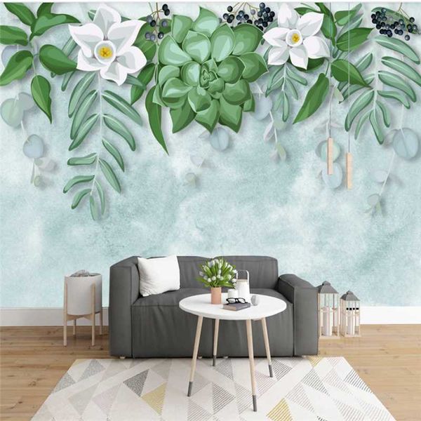 

wallpapers xue su custom large wallpaper wall small fresh hand-painted watercolor cartoon flowers pastoral mural indoor covering