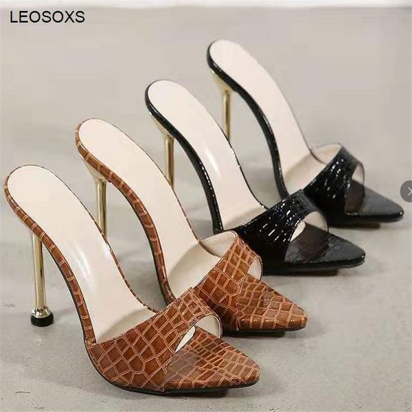 

dress shoes snake pattern open toe pointed high heel shallow mouth sandals 2021 summer women's fashion thin heels, Black