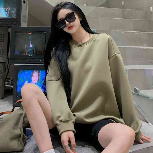 

women's hoodies & sweatshirts autumn winter pullover fashion korean casual female loose solid sweatshirt 6812, Black
