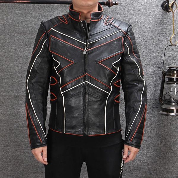 

men's leather & faux 2021 black american style biker's jacket plus size xxxxl genuine cowhide slim fit x men motorcycle coat