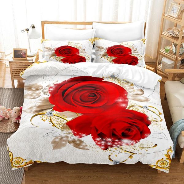 

bedding sets rose flower set single twin full  king size couple love bed aldult kid bedroom duvetcover 3d print 032
