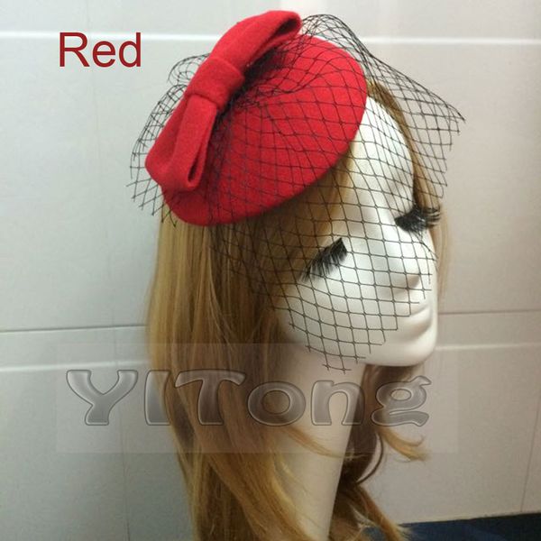 

Hot Selling Fashion Ladys Felt Wool Hat Hair Clip Formal Dress Bowknot Veil Hat Fascinator Hair Clip Accessory Flower Cap