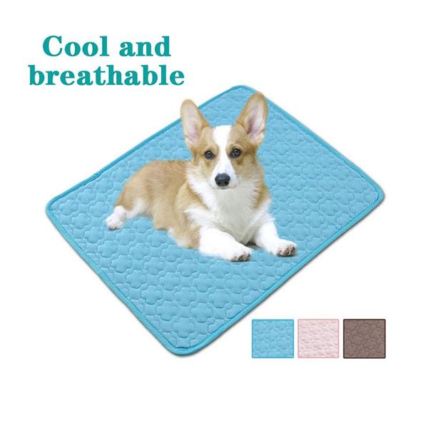 

kennels & pens breathable dog cooling mat pad summer beds mats blue pet ice cool cold silk moisture-proof cooler