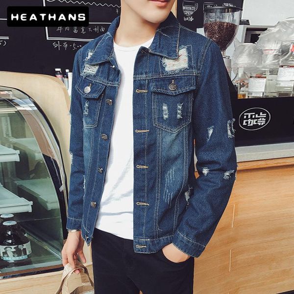 

men's jackets oversize jacket autumn winter slim denim male hole retro korean single-breast washed men jean, Black;brown