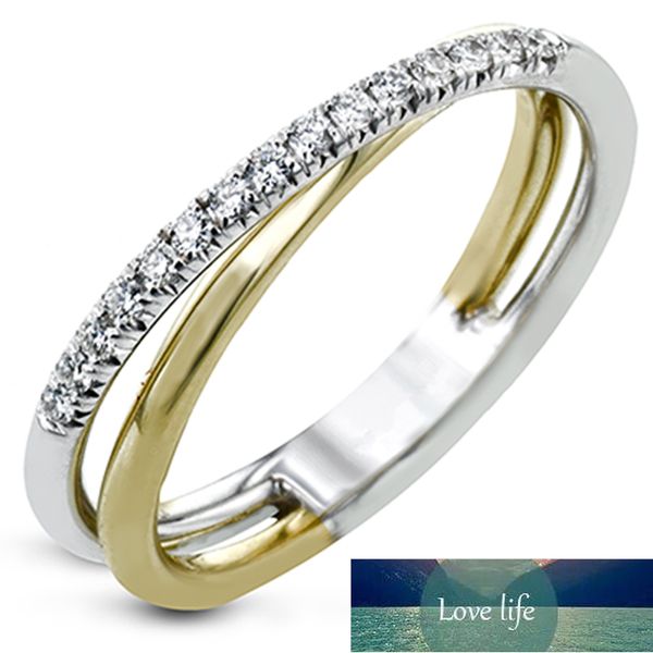 Huitan модное двухцветное кольцо с крестиком для женщин, простое стильное обручальное кольцо с фианитом, цирконием, золотым/серебряным цветным кольцом, ювелирные изделия
