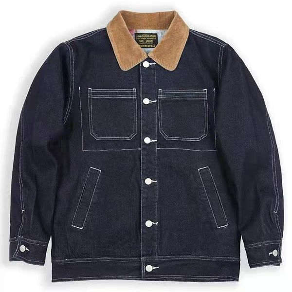 

men's jackets denim jacket with wool thick blue stripe corduroy collar winter insulated cowboy clothes vintage, Black;brown