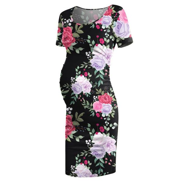 

fashion women mom pregnancy maternity summer floral dresses clothes printing robe spring short sleeve nursing dress, White