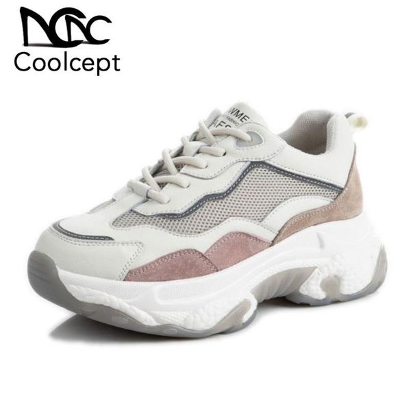 

dress shoes coolcept women sneaker real leather high heel mixed color casual daily lady platform footwear size 35-39, Black
