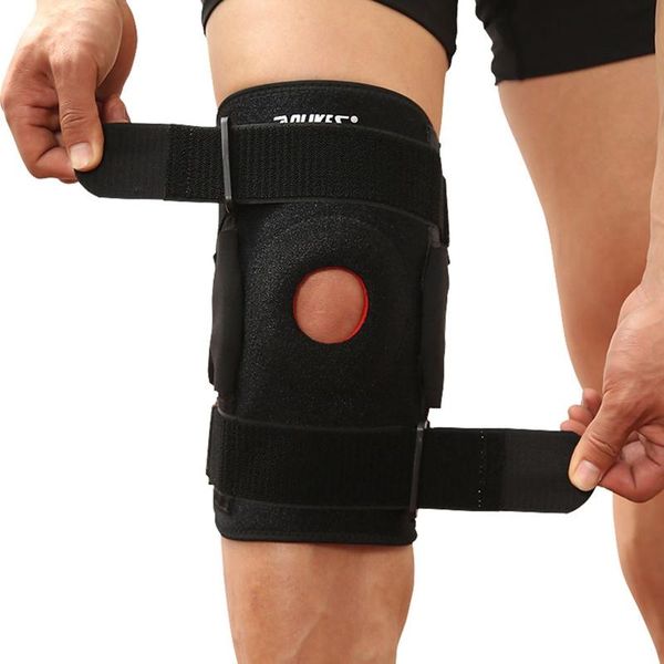 

elbow & knee pads professional sleeve wrap alloy spring plate breathable leg protective belt protector fitness cycling climbing sportswear, Black;gray