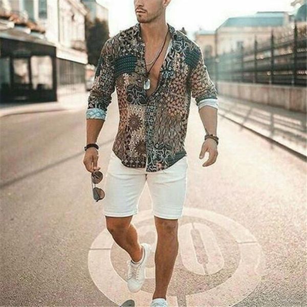 

men printing long sleeve shirt hawaiian travel party boyfriend casual vacation 2021 men's shirts, White;black