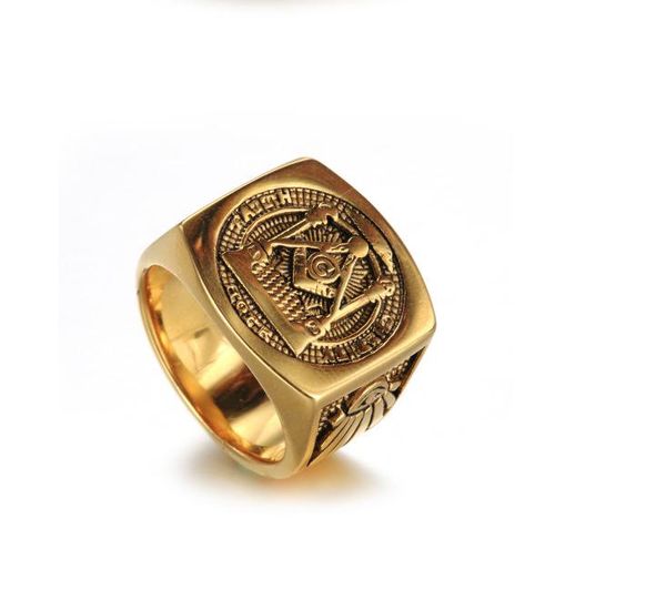 

trendy stainless steel ring retro masonic ring, Golden;silver