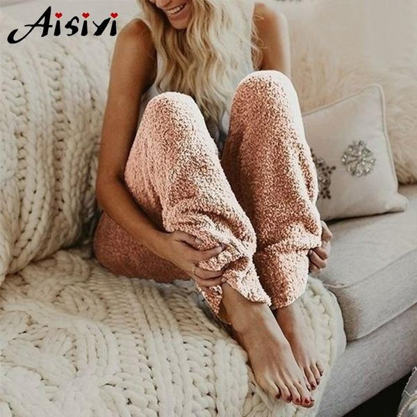 

women's pants & capris autumn winter night wear plush lounge home pajama elastic waist sleepwear thick pyjama coral fleece casual sleep, Black;white