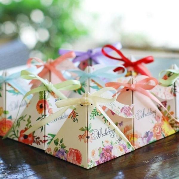 

gift wrap 50pcs triangle ribbon candy box wedding party baby shower paper container fashion