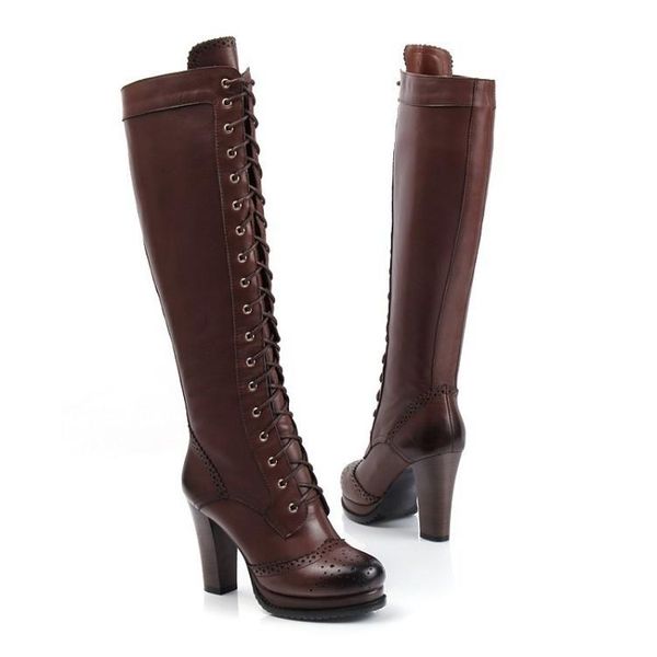 

boots thick heel high tube women's boot strap large 40-43, Black