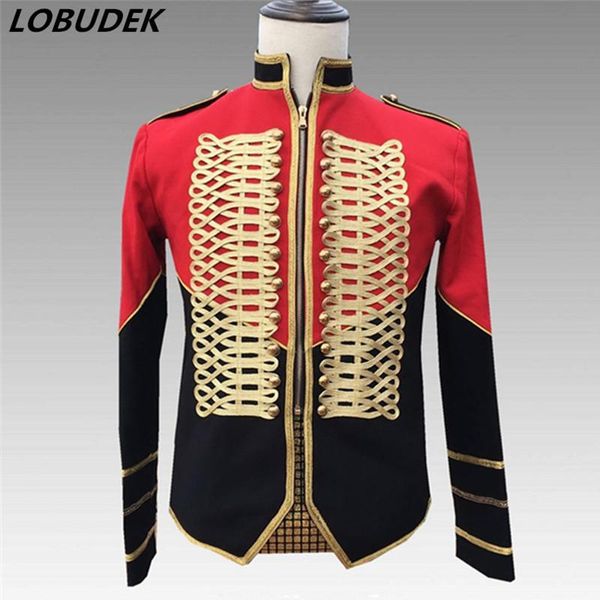 

men's jackets england style court clothes trendy epaulet black-red stitching military uniform jacket rock singer nightclub stage costum, Black;brown