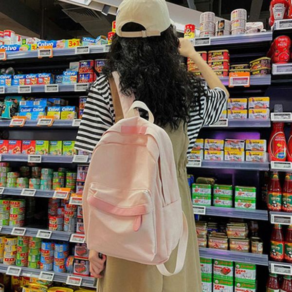 

backpack solid color nylon school bag male female simple versatile large capacity college student travel rucksack